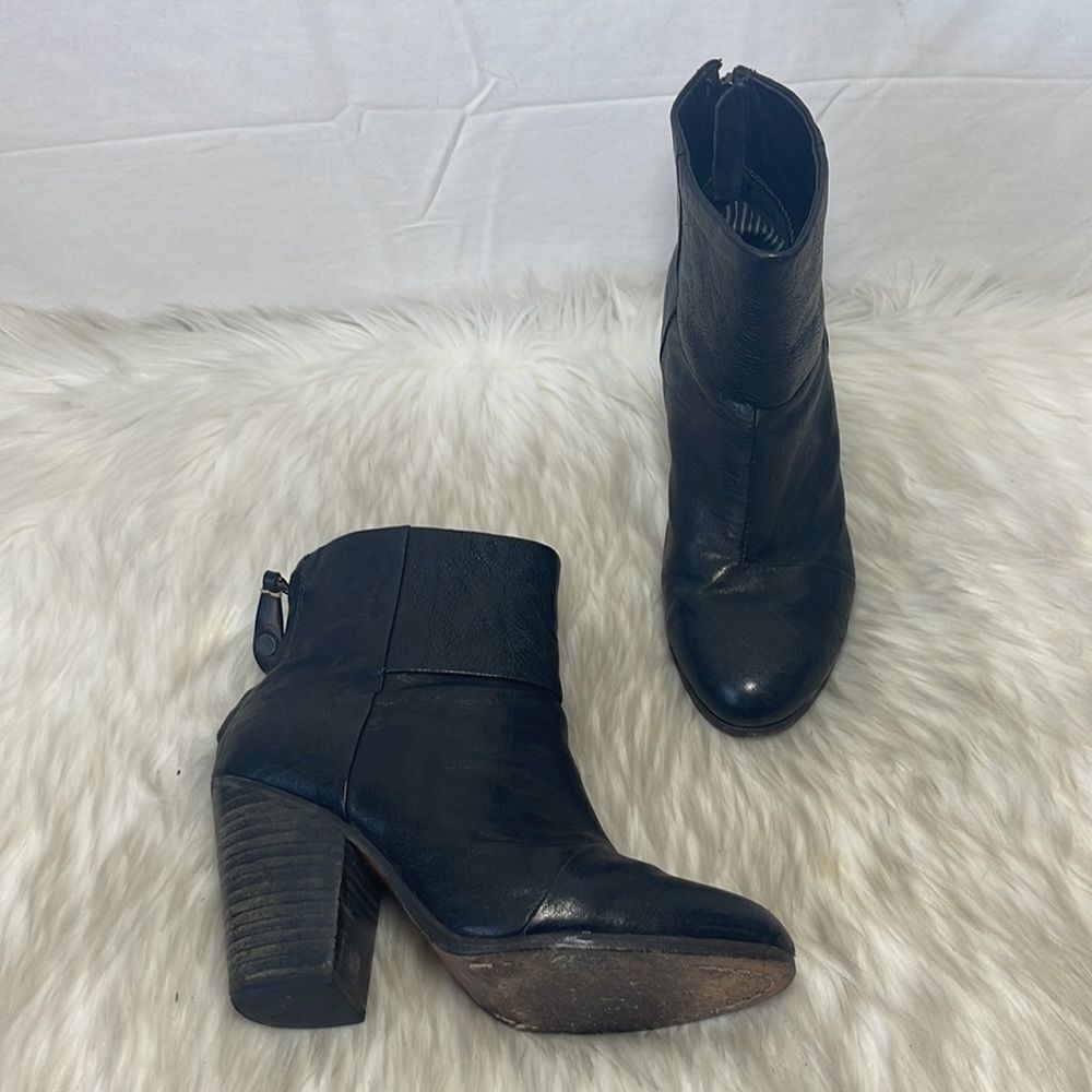 Rag & Bone Black Leather Back Zip Booties Sz 36.5/ Us 6.5